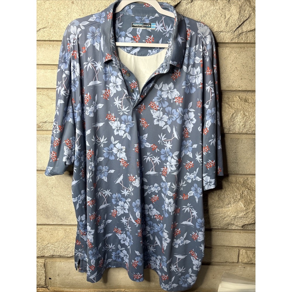 Zoo York Men’s Gray Floral Polo with Blue and Red Accents